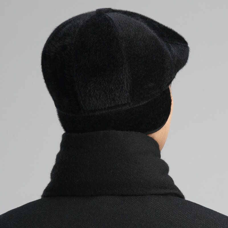 Gorro de invierno de piel sintética con orejeras para hombre, gorra plana con orejeras,