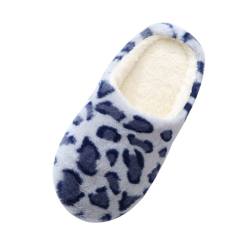 Leopard Soft Bottom Home Slippers Cotton Warm Shoes Women Indoor Floor Slippers Non-slips Shoes For Bedroom House Woman Slippers: blue / 38