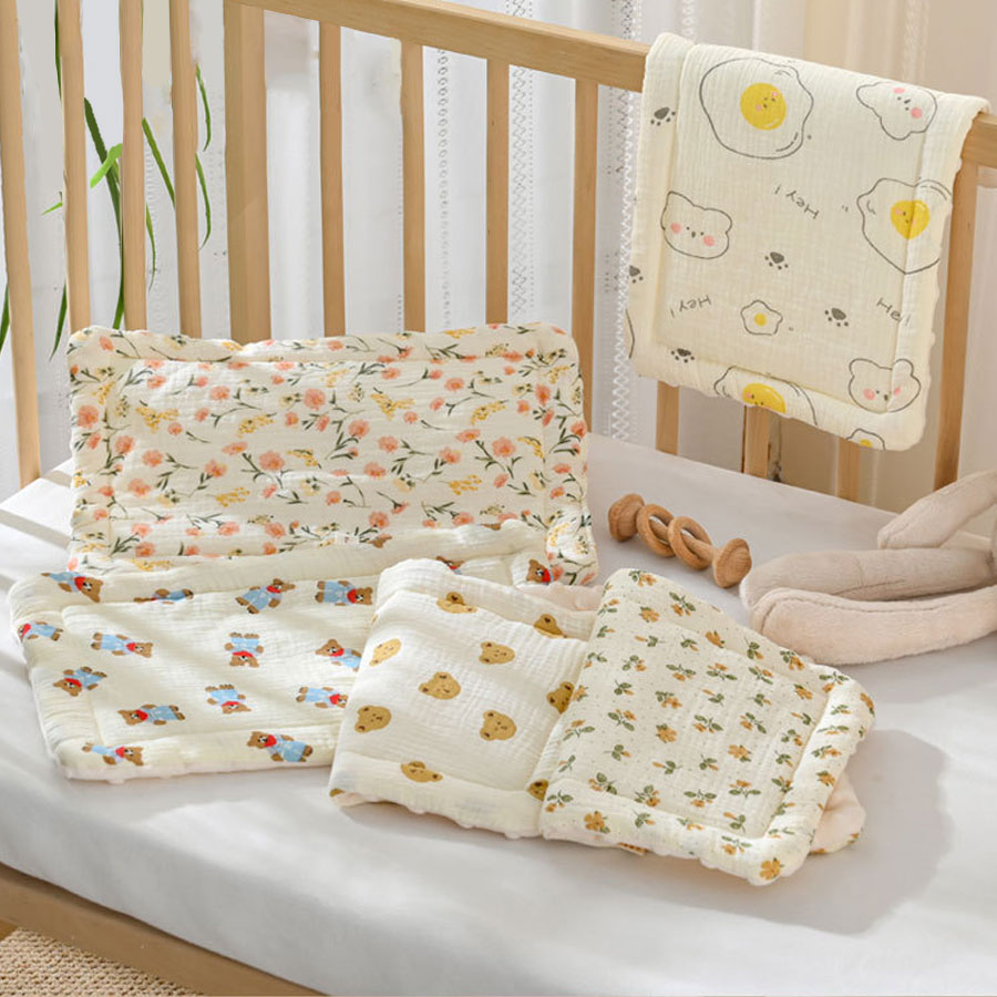 Children's Baby Cloud Pillow 1-2 Year Old Baby Pillow Flat Pillow Cotton Gauze Newborn Soothing Bean Pillow