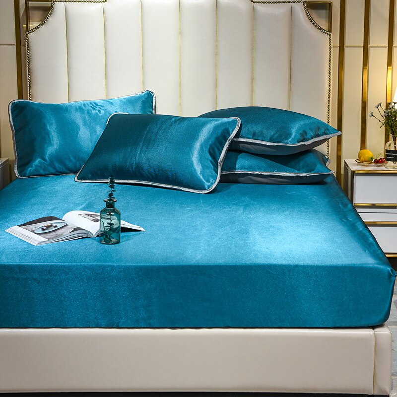 3Pcs Exquisite edge pure color Summer ice silk Mattress mat kit Bedding Light Mat kit Air-conditioned rooms Simmons mattress: Blue / 180x220x2 pillowcase