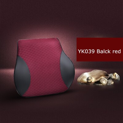 1PCS cute car seat headrest pillow leather solid for the neck rest waist back lumbar support cushion set auto pillow memory foam: YK039 Black red