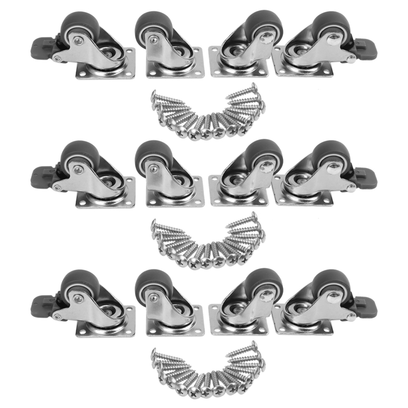 12 Pack 1 Inch Low Profile Casters Wheels Soft Rubber Swivel Caster with 360 Degree Top Plate 100 Lb Total Capacity: Default Title