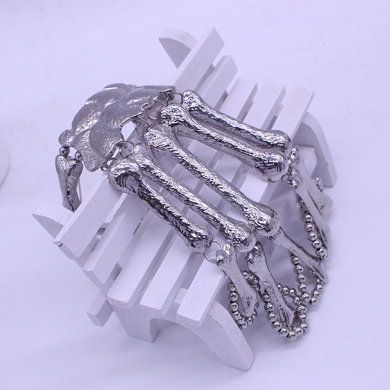 Nightclub Gothic Punk Skeleton Bone Hand Bangle For Women Accessories Metal Skull Finger Bracelets Bangles