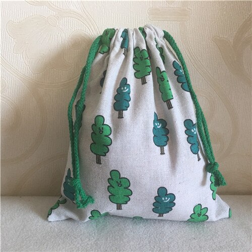 YILE Cotton Linen Drawstring Organized Pouch Cosmetic Bag Multi-purpose Bag Party Bag Print Smiling Tree 8630a: S 18x16cm