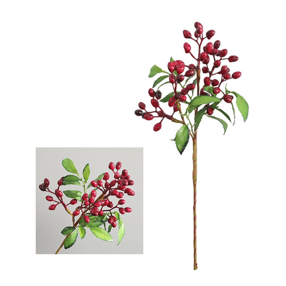5 vorken kunstbloem bessen fruit plant tak kunstbes levendig rode hulst bessen huis guirlande bruiloft decoratie: Rood