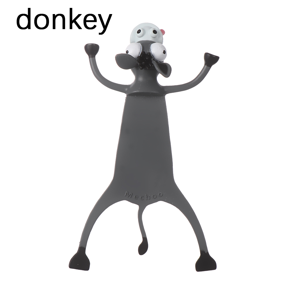 Marcapáginas de lectura de estilo Animal de dibujos animados en 3D, marcadores divertidos de PVC, suministros de papelería escolar, marcapáginas de para niños: donkey