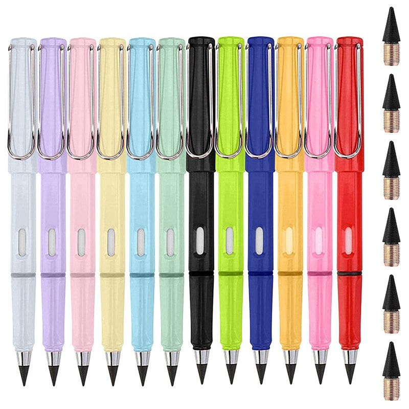 12Pcs Inktloze Potloden, Eeuwige Potlood, Inktloze Potloden Eeuwige Technologie, Geen Inkt Pen, met Vervangbare Graphite Pen: Default Title