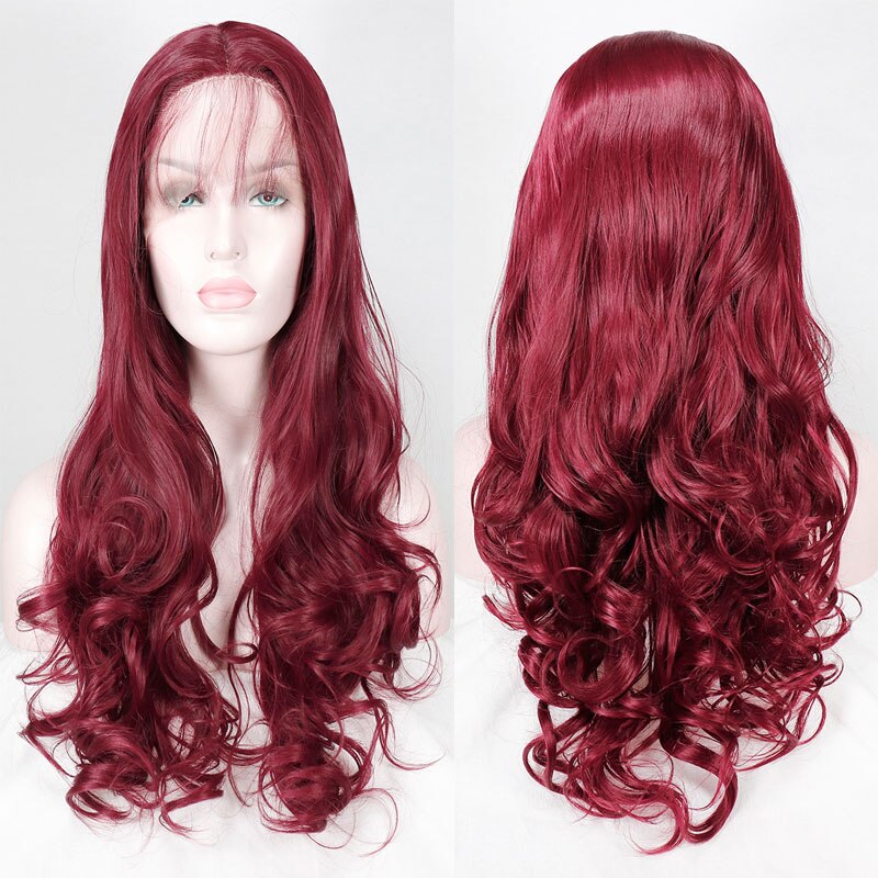 Bombshell Wine Red Burgundy Body Wave Synthetic Lace Front Wig Heat Resistant Fiber Natural Hairline With Baby Hair For Women