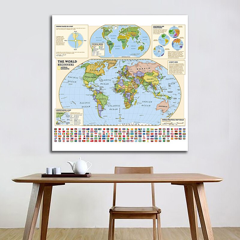 60*60cm The World Map Wall Art Canvas Painting Unframed Prints School Teaching Supplies Home Living Room Decoration