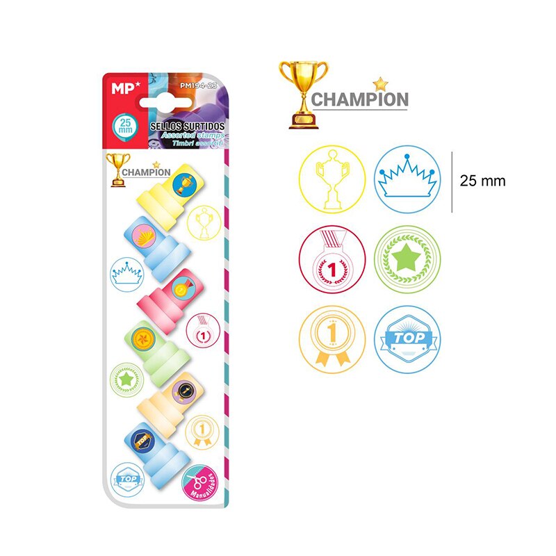 MP® Juego de Sellos de goma para Niños Infantiles Profesor Juguetes Estampar Dibujos Animalitos Frutas Sonrisa Corazon Estrellas Premios de Recompensa 10 Series de Diseños 6 Uds: Champion