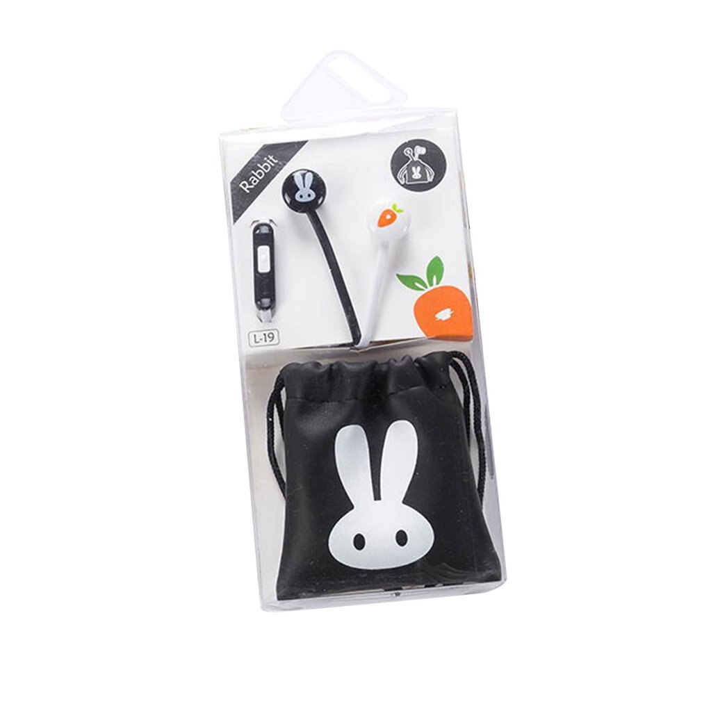 Korean Cartoon Rabbit In-Ear Headphones With Storage Bag Small Headset With Microphone For Apple And Android Systems: Black