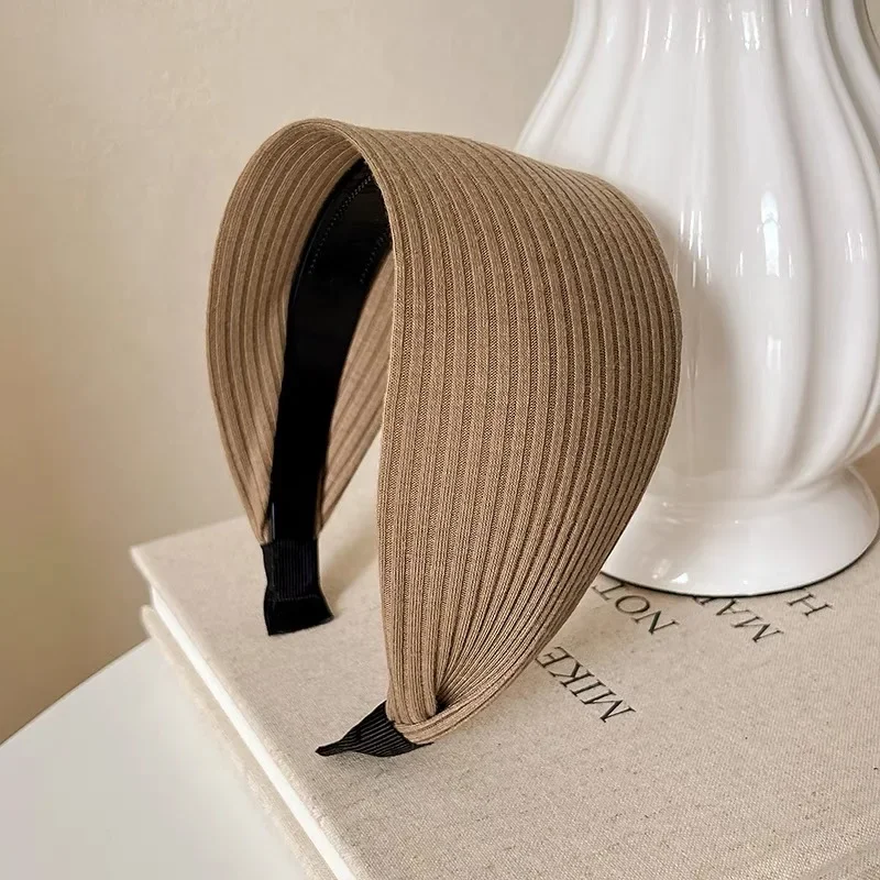 Mjuka, breda stickade hårband i bomull för kvinnor och flickor, koreansk, neutral, enfärgad turban med tänder, huvudband, huvudbonadsaccessoarer: Röd