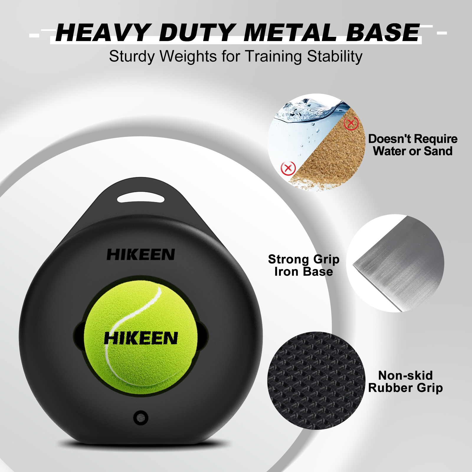 Hikeen Premium entraîneur de Tennis rebond avec Base en métal, ensemble d'entraînement de Tennis Solo Portable avec 3 balles à cordes hautement élastiques