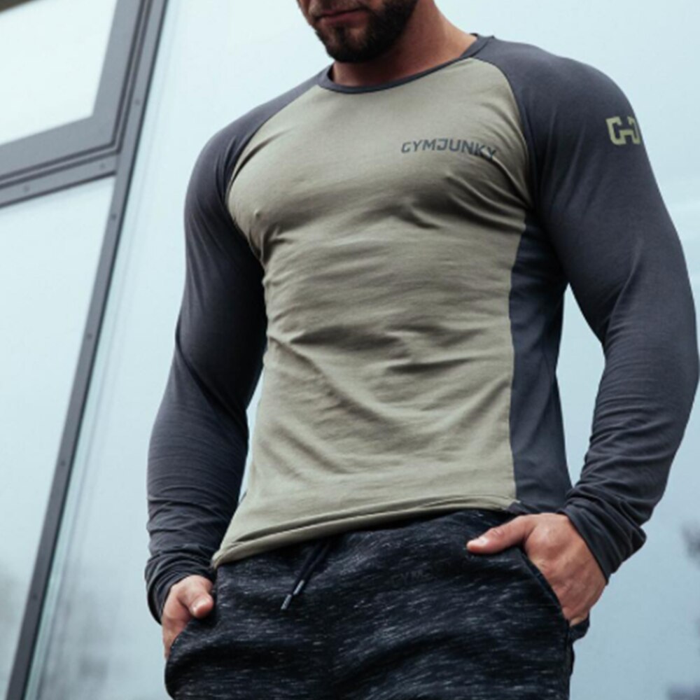 Camiseta de gimnasio para hombre, camisa de manga larga para entrenamiento de culturismo, informal, de algodón suave, ropa interior deportiva