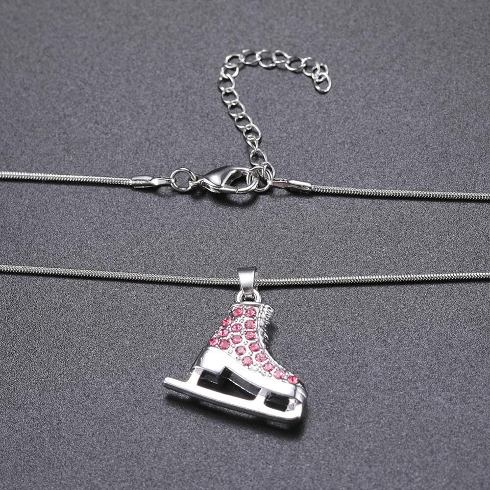 Zircon 3D Ice Skate Shoe Necklace White Enamel Luxury Blue Pink Crystal Family Chain Couple Pendant For Men Women Jewelry