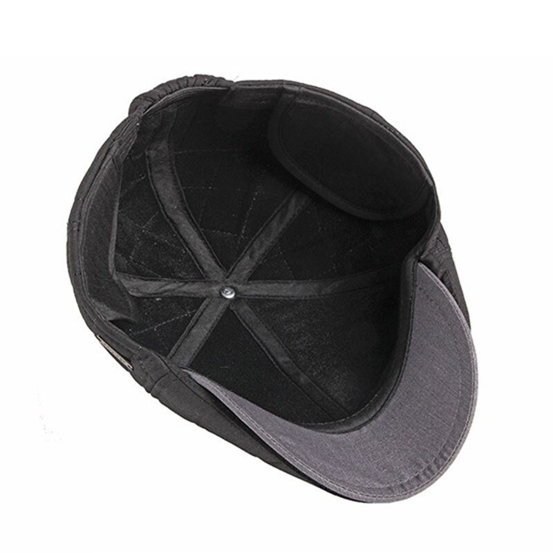Winter Newsboy Caps For Men Patchwork Flat Top Cap Ivy Beret Hats Middle-aged Retro Warm Ear Forward Cap Dad Hat