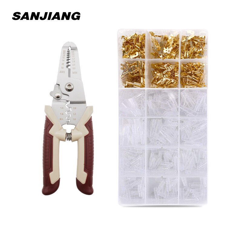 Multi-function crimping pliers set Wire stripper tool kit 120/270/300Pcs 2.8/4.8/6.3mm Male/Female Wire Spade Connectors: LJK13007C 300pcs