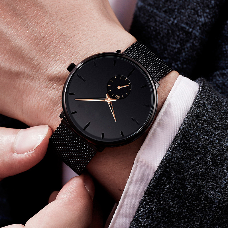 Relogio masculino herre afslappede ure minimalistiske mænd business ur mandlige rustfrit stål mesh bælte enkelt kvarts ur