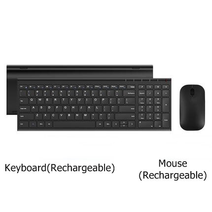 B.O.W HW193 Metal Plate 2.4Ghz Wireless Keyboard and Mouse Combo,Ultra slim Keyboard with Ergonomic for Laptops Desk ,PC: Rechargeable Set