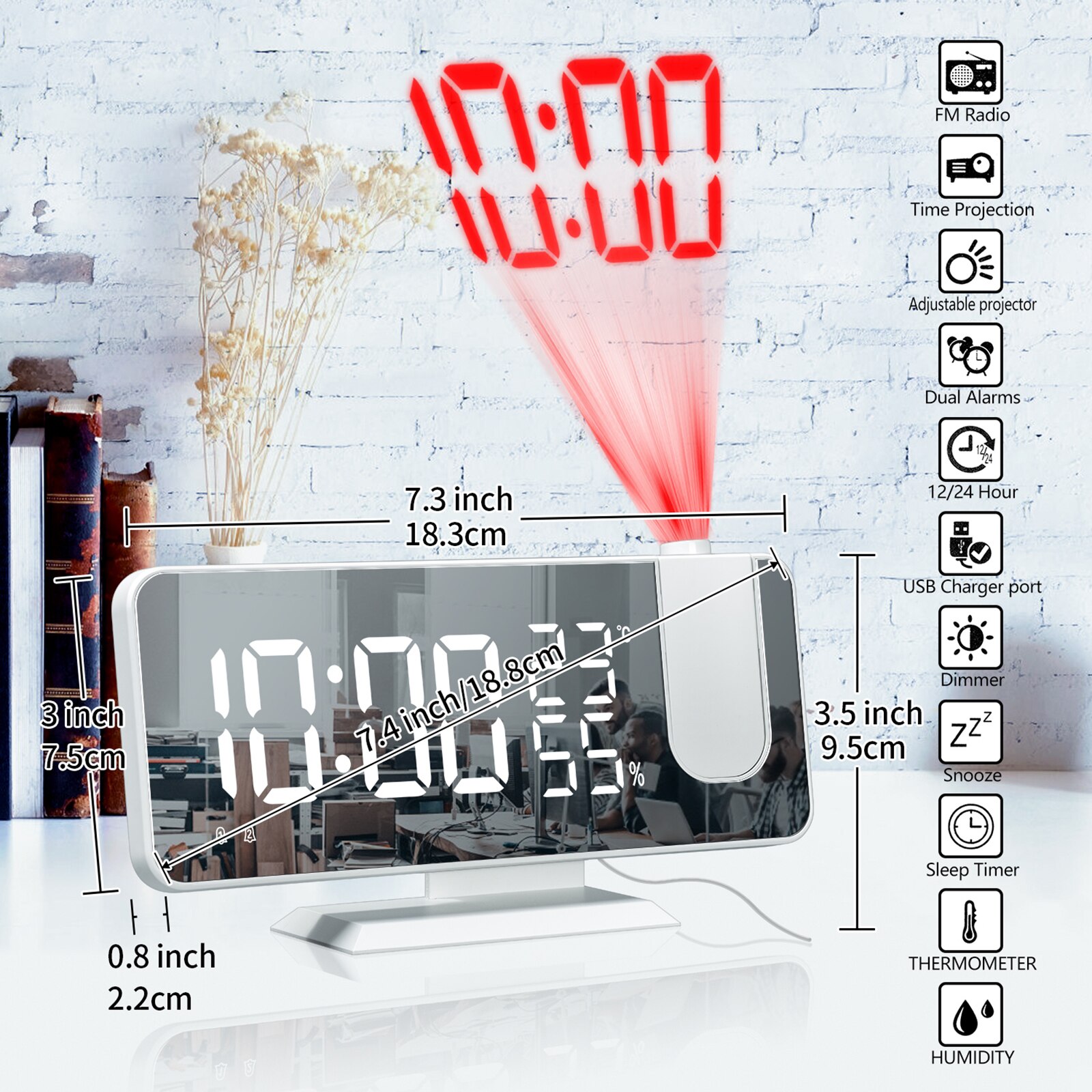 Desktop Alarm Clock Wake Up Electronic USB Time Projector Humidity Display LED Digital Smart Home