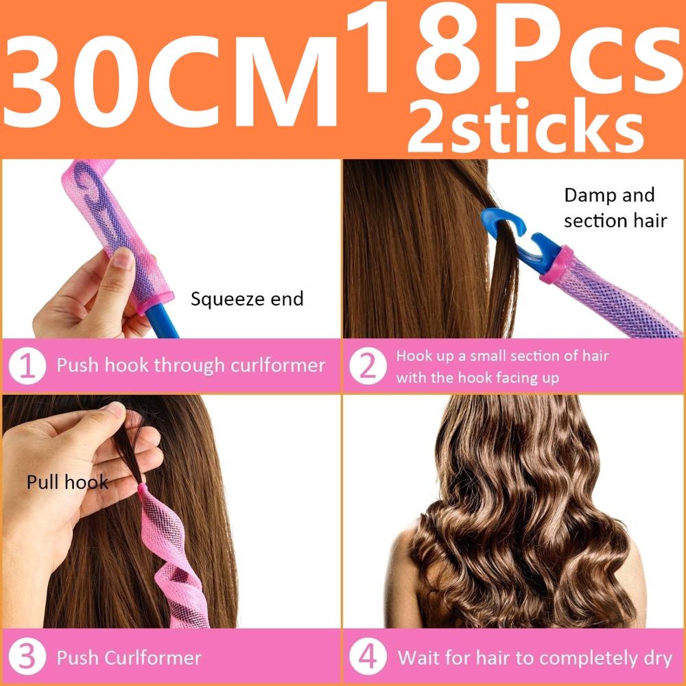 Mèches pour cheveux bouclés, boucles rondes en forme d'escargot, non ondulées, 75CM, 18 pièces, bigoudis, bricolage, 4 bâtons, bigoudis: 30CM 18Pcs 2sticks