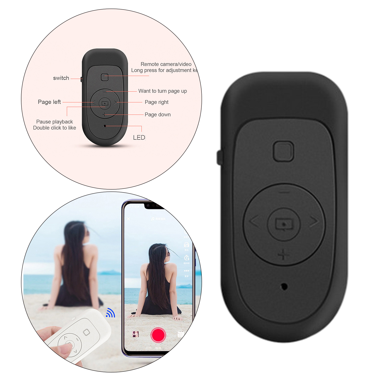 Bluetooth Afstandsbediening Control Shutter 10-15 M Bereik Voor Telefoon Foto &#39;S Draaien E-Book Vrouwen
