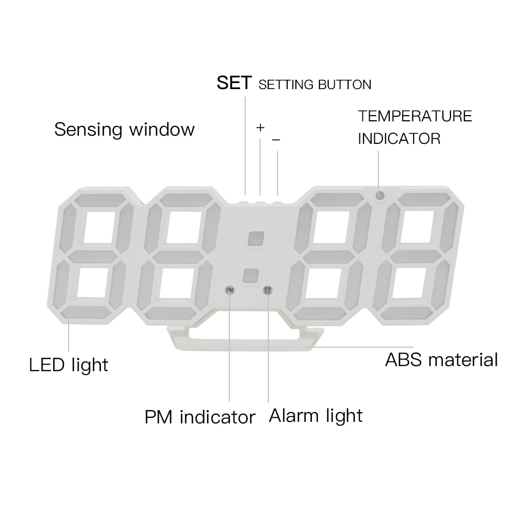 Digitalt vægur 3d led display vækkeure køkken kontorbord desktop vægur moderne 24 or 12 timers display