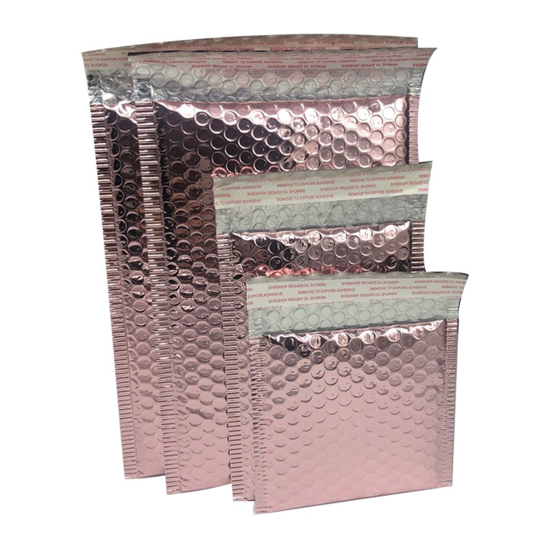 10pcs Rose Gold Foil Plastic Padded Bubble Envelopes Bags Mailers Envelope Bubble Mailing Bag Business Wedding Supplies