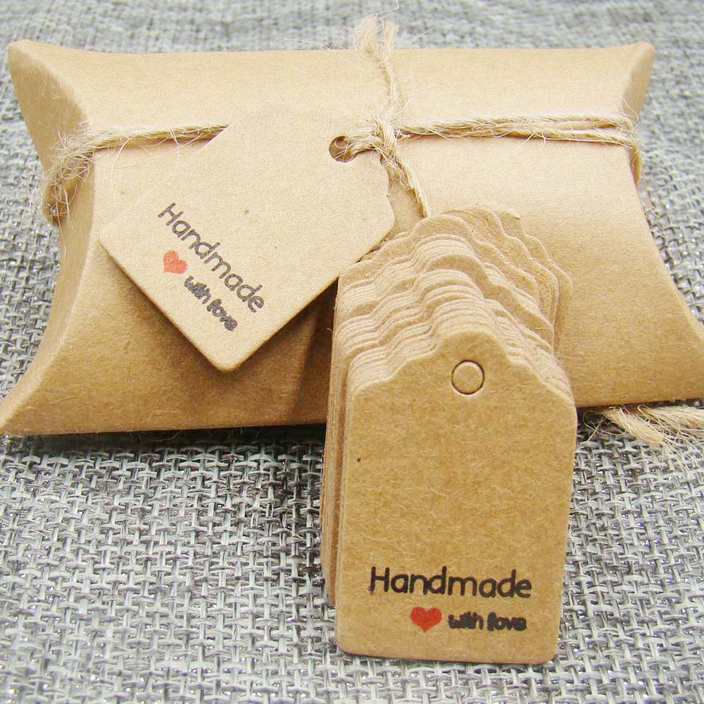 200pcs3*2 cm schulp kraft Handgemaakte met liefde tags voor /candy/wedding/cookie handgemaakte gunsten handgemaakte product hang tag