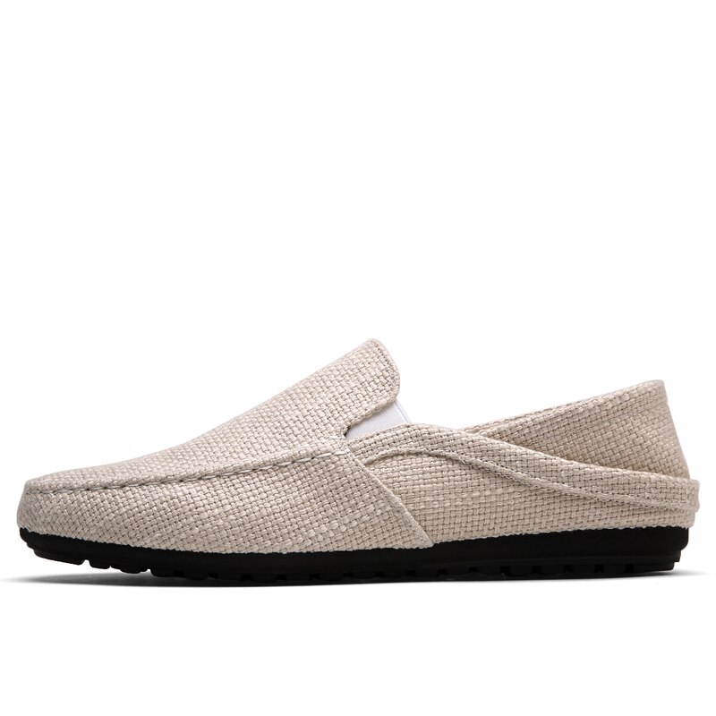 KOZLOV Summer Men Hemp Shoes Espadrilles Breathable Casual Boat Shoes Men Loafers Ultralight Lazy Shoes Beige Flats
