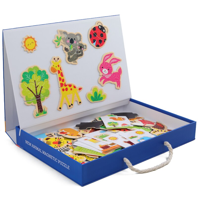 Nuovi giocattoli per bambini giocattoli in legno cartone animato animale Puzzle magnetico disegno giocattoli tavolo giocattoli educativi precoci per bambini regalo ragazza