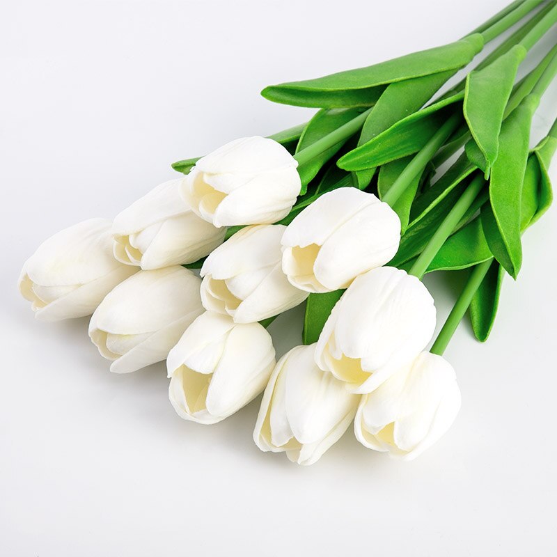 1PC PU Latex Tulips Artificial Flowers Bouquet Real Touch Tulip Artificiales Para Decora Mini for Home Wedding Decoration Flower: white