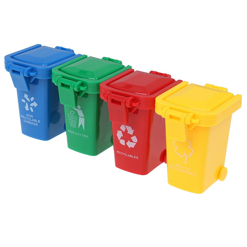 4 unids/set Mini basura juguete camión de basura latas en la acera del vehículo Bin juguetes chico simulación muebles de juguete de