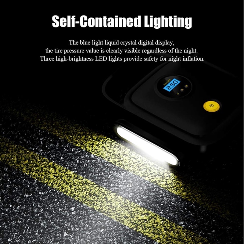 Air Compressor Tire Inflator Portable,Digital Pressure Gauge Auto Shutoff DC 12V Car Tyre Pump With Extra Nozzle And LED Light f