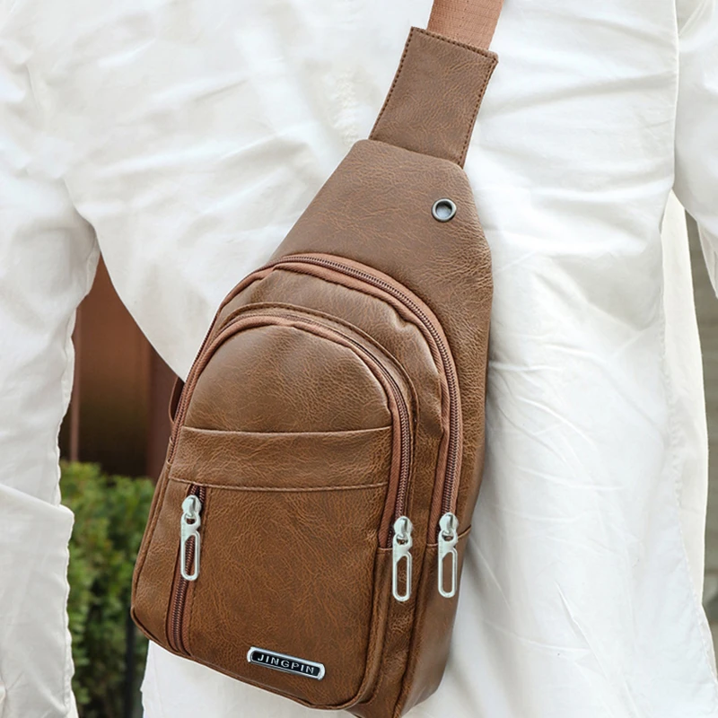Lederen Borsttas Mannen Reizen Crossbody Tas Business Black Chest Pack Casual Sling Bag Mannelijke Schouder Messenger Bag