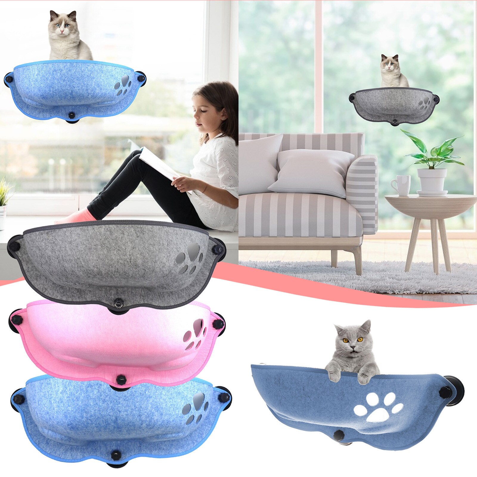 Hamac de fenêtre pour chat, lit d&#39;escalade, montage mural, ventouse ensoleillée, tapis de lits confortables et doux suspendus, rapide