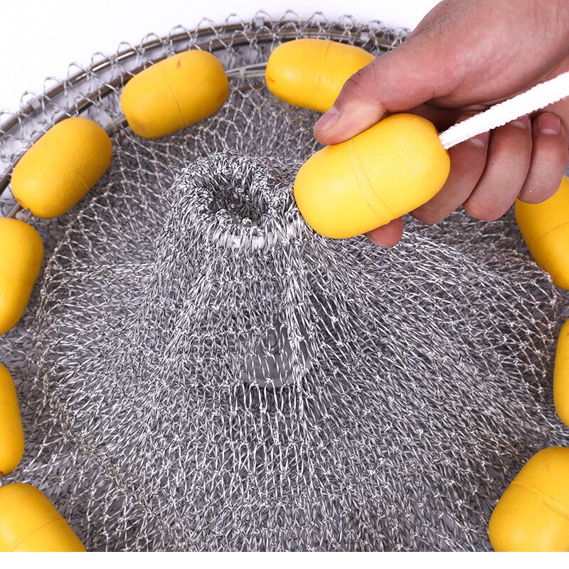 Draagbaar visnet van roestvrij staal, visnet, garnalennet, kooinet, visnet, opvouwbaar visnet met dobber