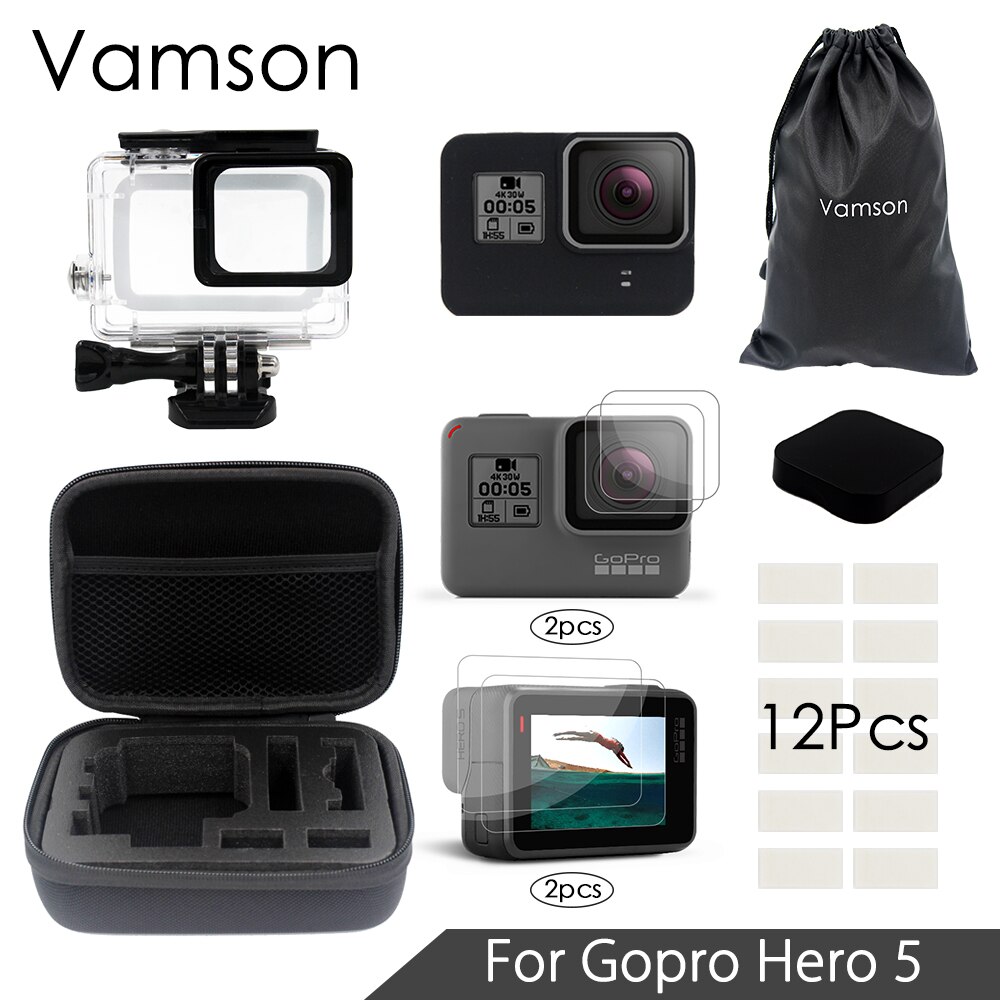 Vamson for gopro hero 7 6 5 tilbehørssett skjermportektor/linsebeskytter vanntett deksel for go pro hero 6 5 vs05c: Vs05a