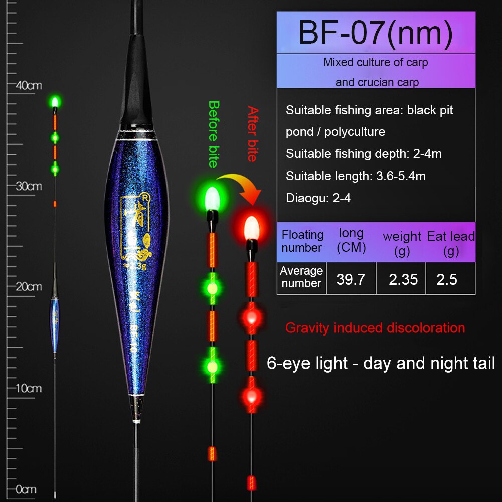 Smart Vissen Led Light Float Visserijvlotter Vis Bite Haak Zwaartekracht Sensor Gloeiende Elektrische Visdobbers Sensing Chip Stopper: BF-07