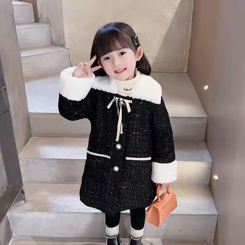 freundlicher Mädchen Winter Mantel Jacke Schwarz Pelz warm Verdicken Plus Samt Winter Herbst Tasten Lamm Wolle Der freundlicher Babys Kleidung