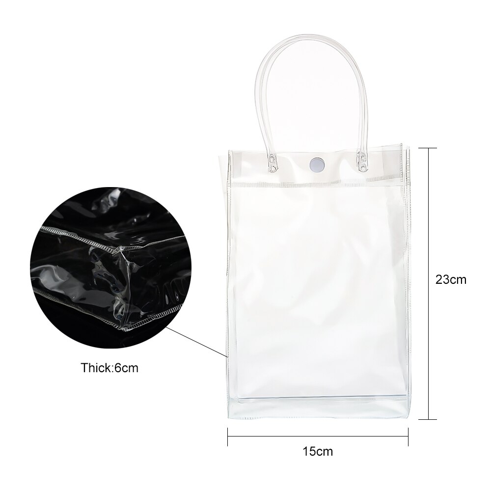 Doorzichtige standtas met drukknoop, transparante pvc-wikkeltas met handvatten, 1 st.