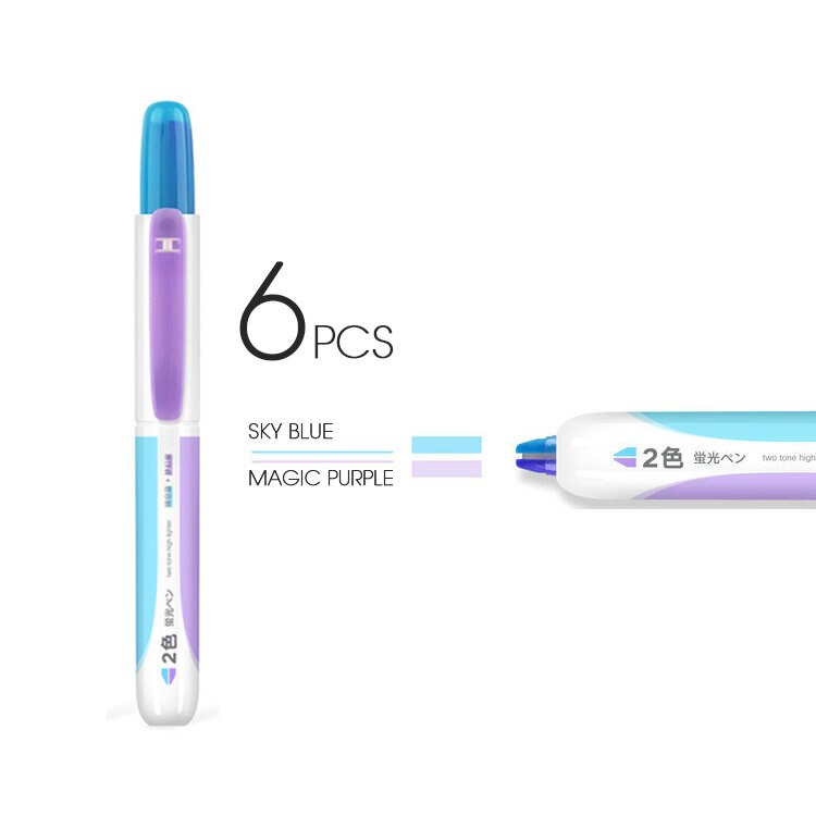 Andstal-Juego de 6 subrayadores recargables de doble punta, set de 6 unidades por lote, marcador escolar fluorescente suave: 6pcs sky blue purple