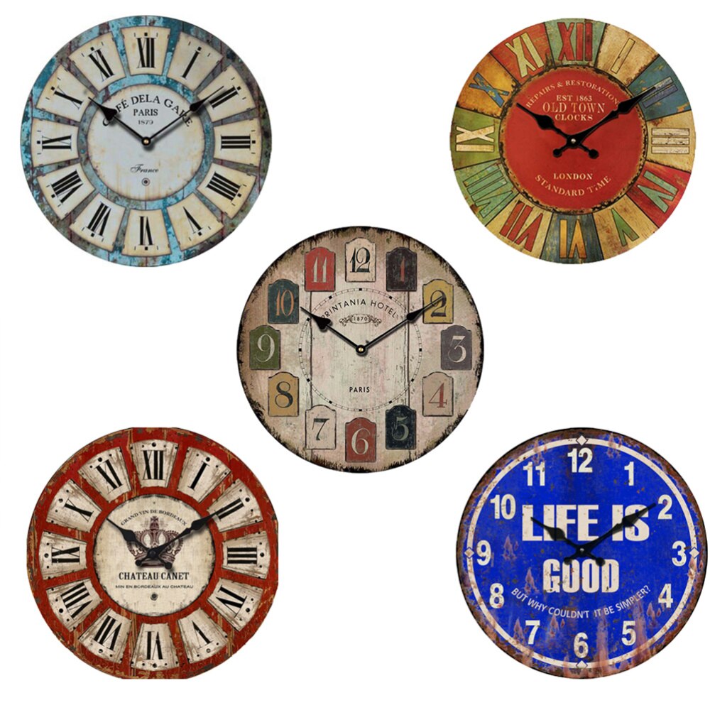 Decorative Vintage Clock Silent Round Wall Clock Non Ticking for Living Room Kitchen Bathroom Bedroom (820081)