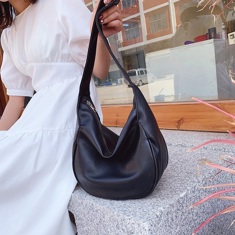 Simpel skuldertaske til kvinder vintage luksus håndtaske kvindelig kort ensfarvet lynlås lukket pu læder klare hobos