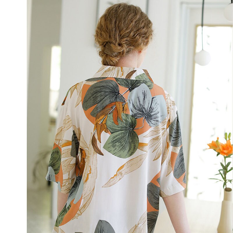 Kvinder sommer pyjamas kortærmet viskose bomuld hjemmetøj kvindelige trykte bukser homewear jakkesæt plus size loungewear