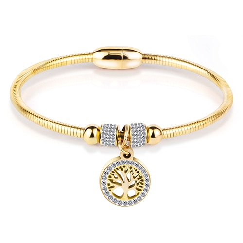 Hohlen Baum Blume Armbänder Für Frauen Edelstahl Kristall Charme Armbänder Magnet Armreifen Schmuck: Gold