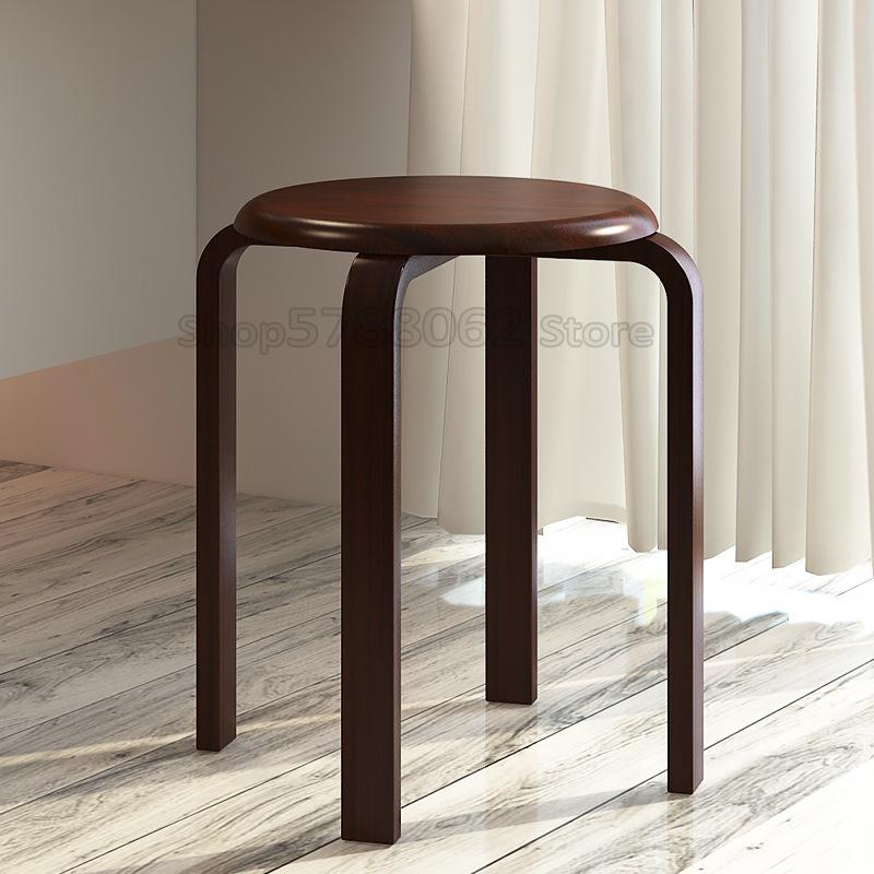 Dining Stool Solid Wooden Stool with anti slip Pad Heavy Bearing Chair Rounded Edge Sitting