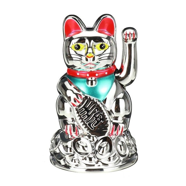 1Stck Schwarz Klassische Glück Reichtum Elektrische zwinkern Katze Winken Katze Zuwinken Maneki Feng Shui Handwerk Wohnkultur Weihnachten: Silber-