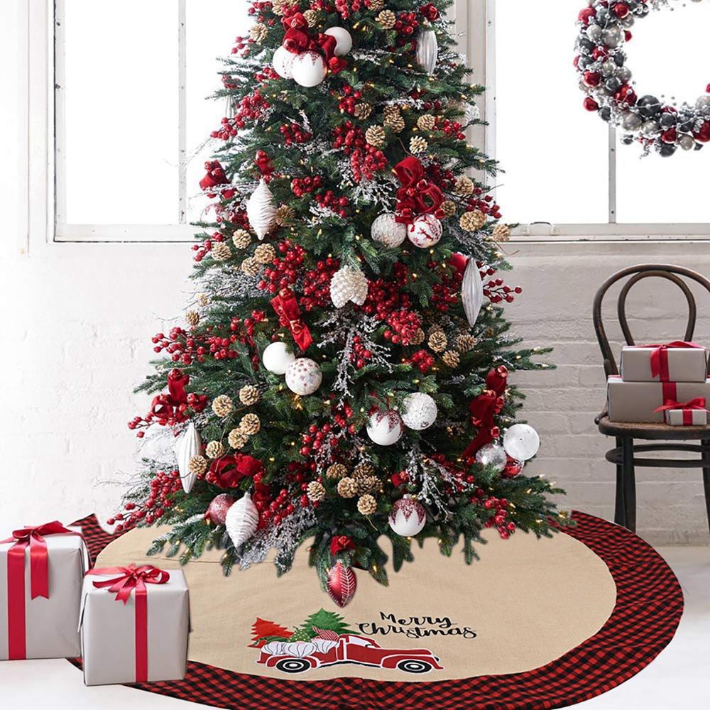 Qifu Kerstboom Rok Rode Plaid Ronde Tapijt Kerst Decoraties Voor Thuis Vloermat Jaar Kerstboom Rok navidad