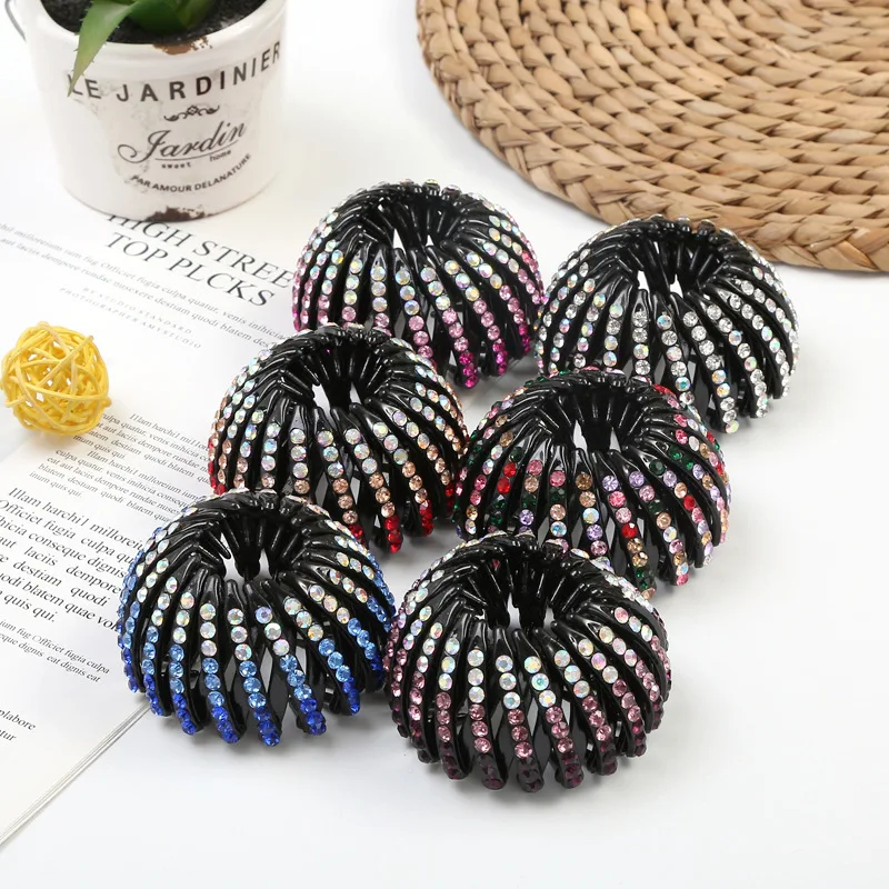 Épingle à cheveux en cristal strass pour chignon, pinces à cheveux, boucle en queue de cheval, nid d'oiseau, accessoires pour cheveux extensibles pour femmes